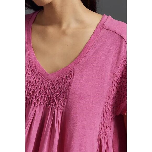 ANTHROPOLOGIE Women's Smocked Swing Tee Size 3X In Raspberry - Picture 3 of 8